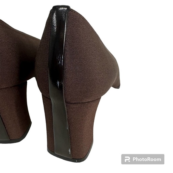 STUART WEITZMAN brown fabric/satin leather classic heel pumps shoe size 8.5 AA - Picture 2 of 13